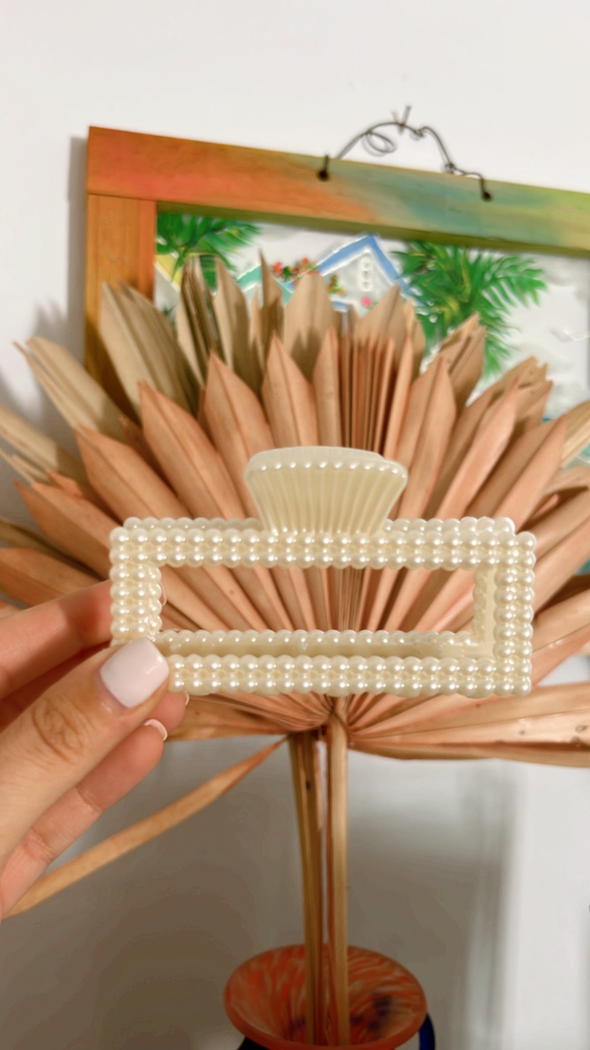 Cream Faux Pearl Rectangle Hair Claw Clip