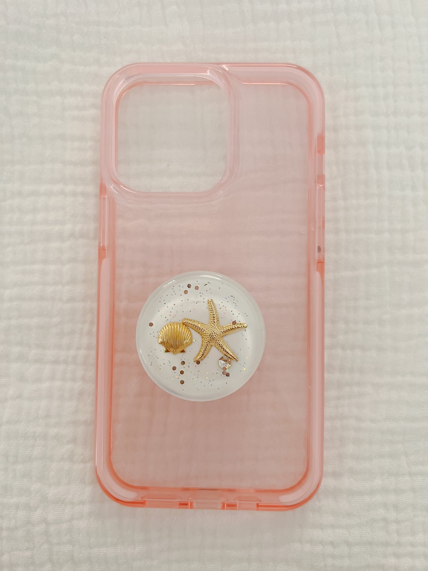 White & Gold Seashell Starfish Pop Phone Holder Grip