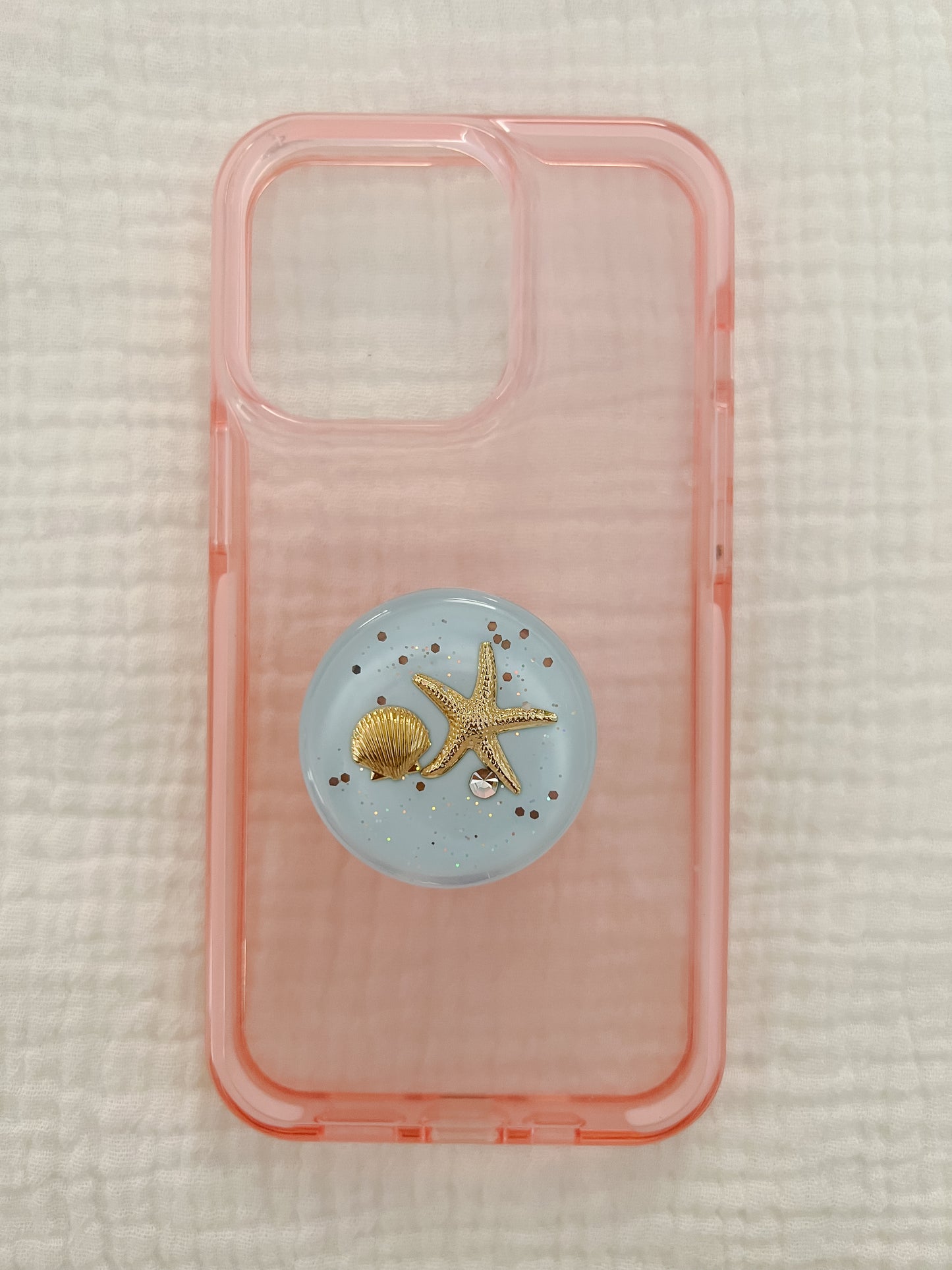 Light Blue & Gold Seashell Starfish Pop Phone Holder Grip