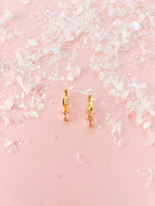 Pink Baguette Hoop Earrings