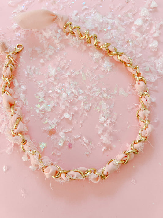 Light Pink Ribbon & Chain Necklace