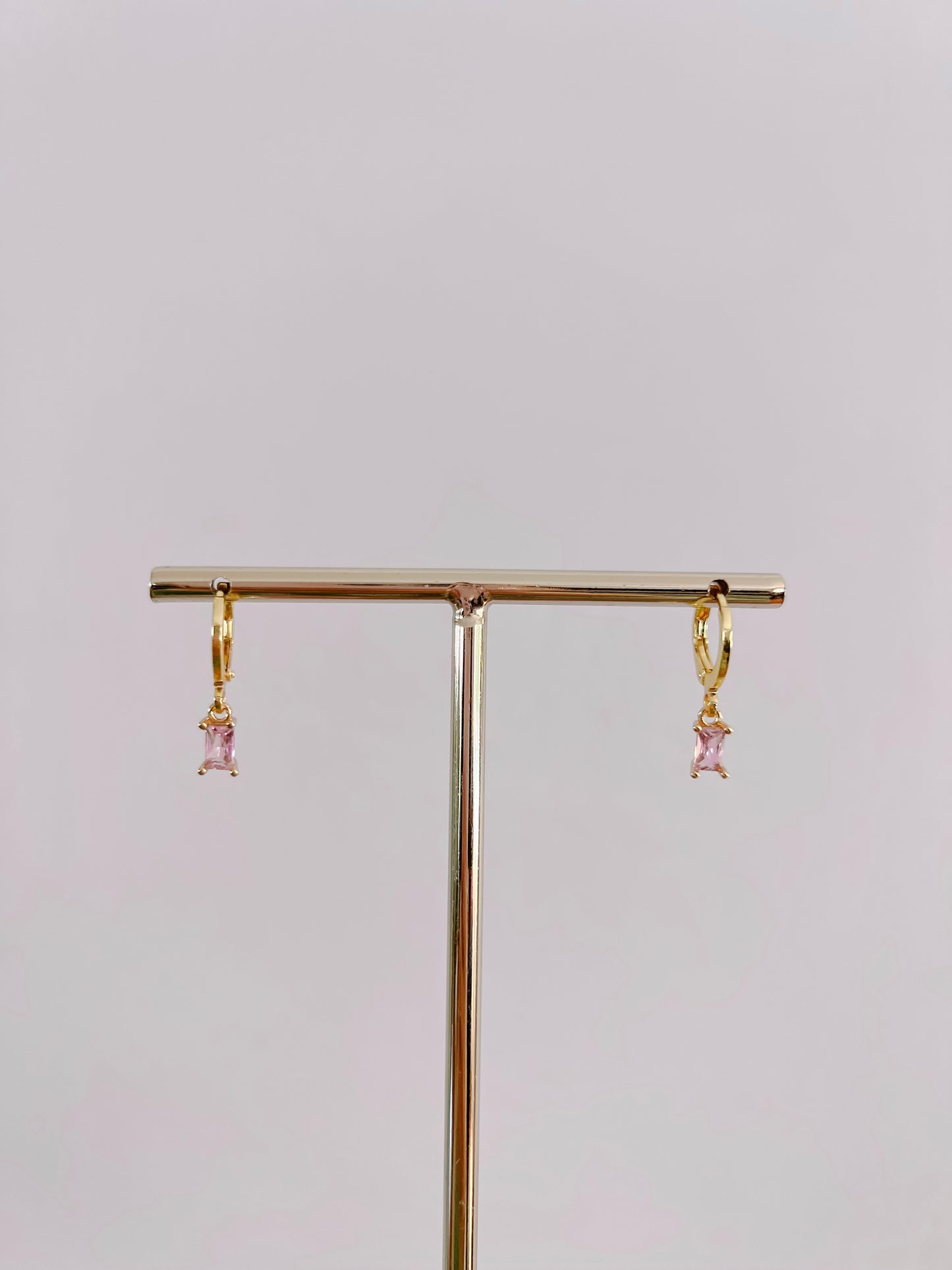 Pink Baguette Hoop Earrings