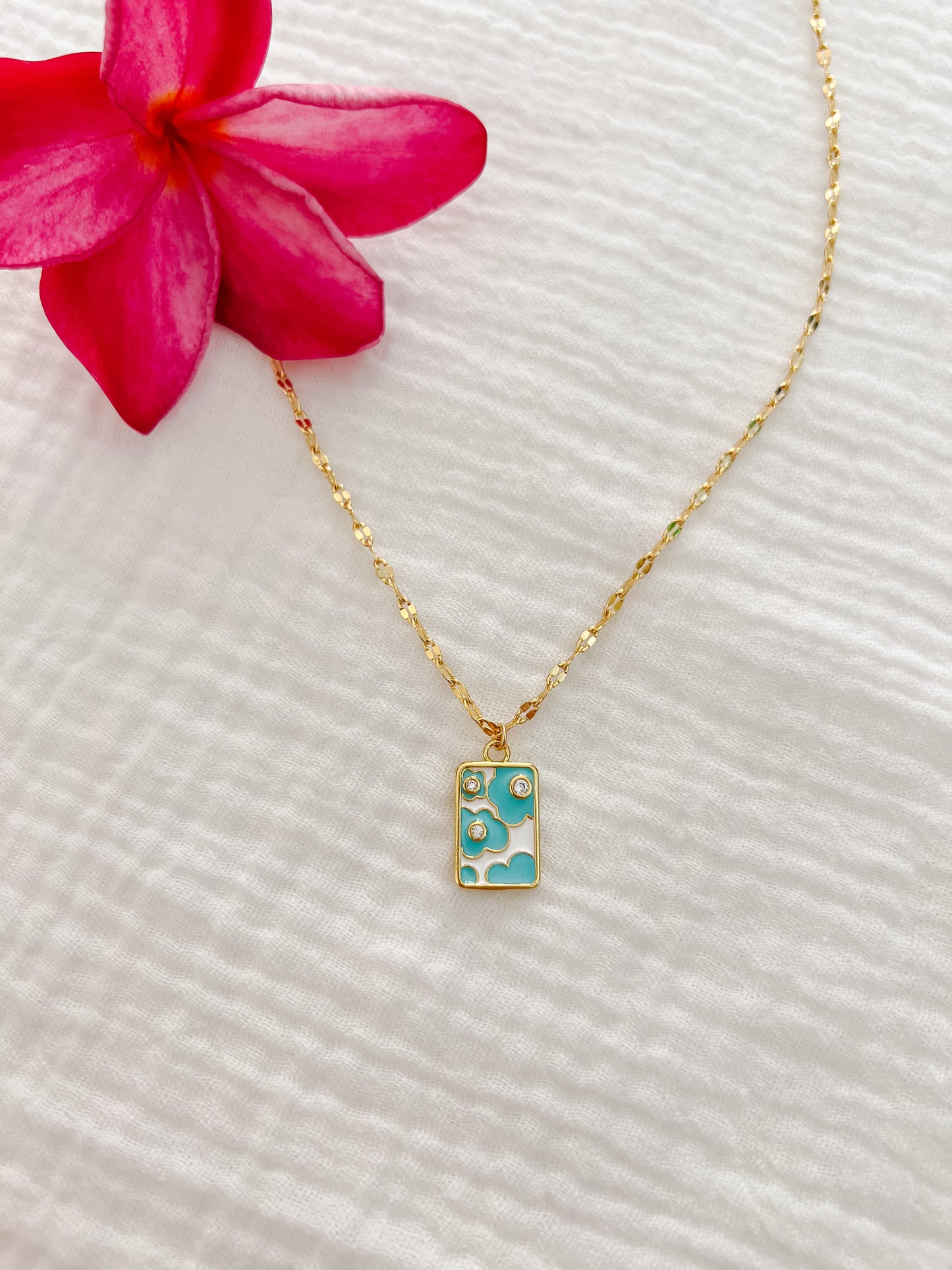 Teal Flowers Necklace