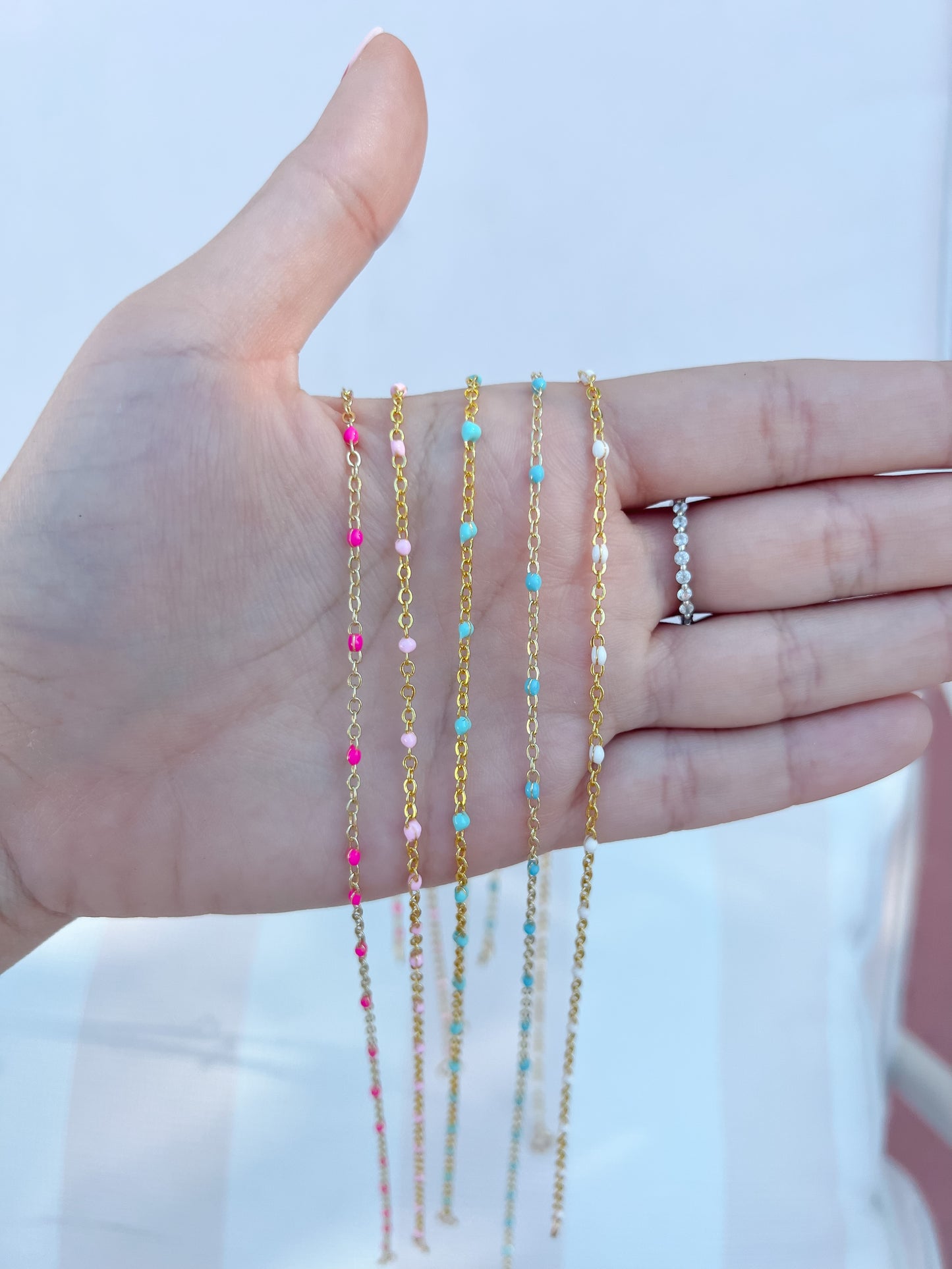 White, Pink, Sea Foam Green, or Blue Satellite Layering Chain Necklace