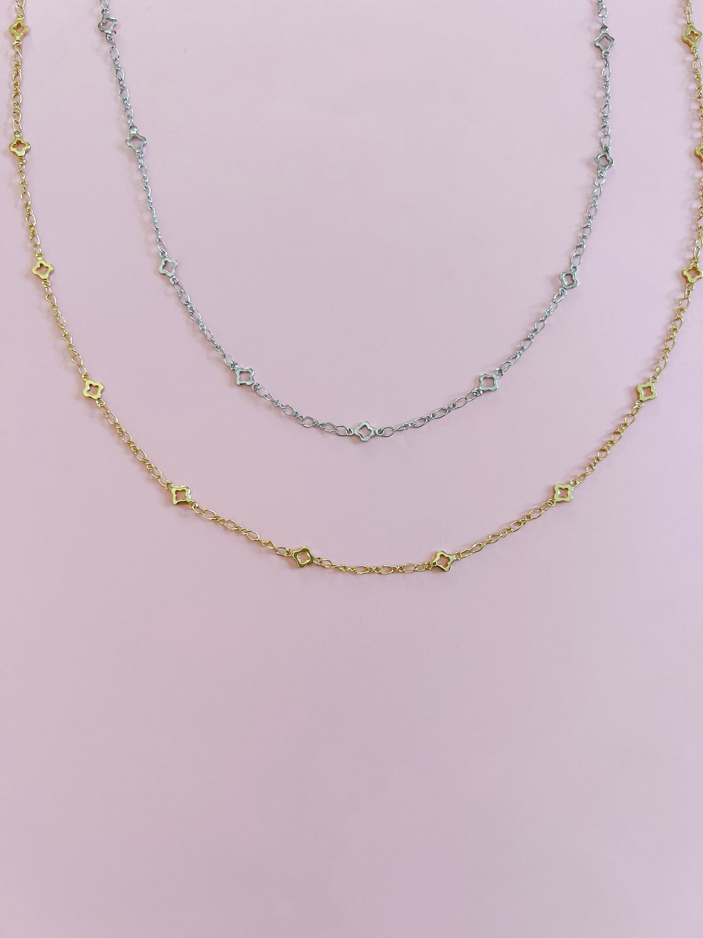 Gold or Silver Quatrefoil Chain Necklace