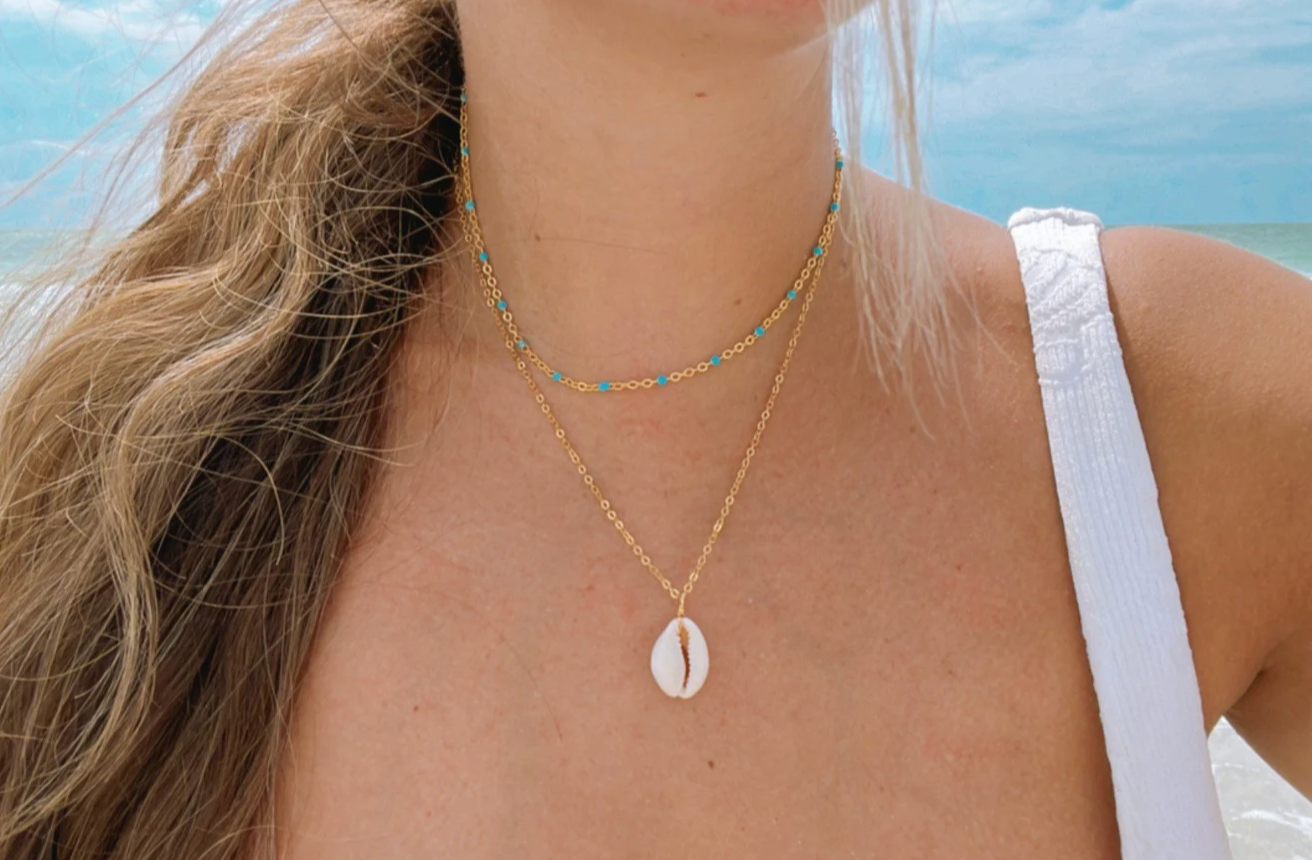 White, Pink, Sea Foam Green, or Blue Satellite Layering Chain Necklace