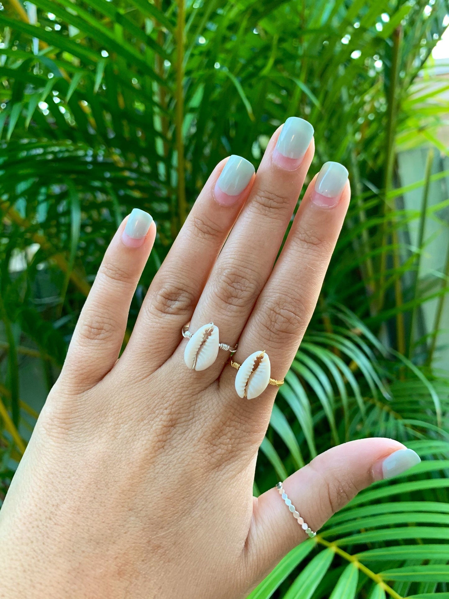 Handmade Vertical Cowrie Shell Ring Silver or Gold