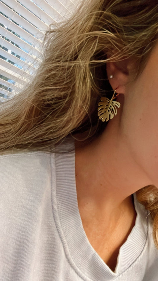 Monstera Leaf Huggie Hoop Earrings