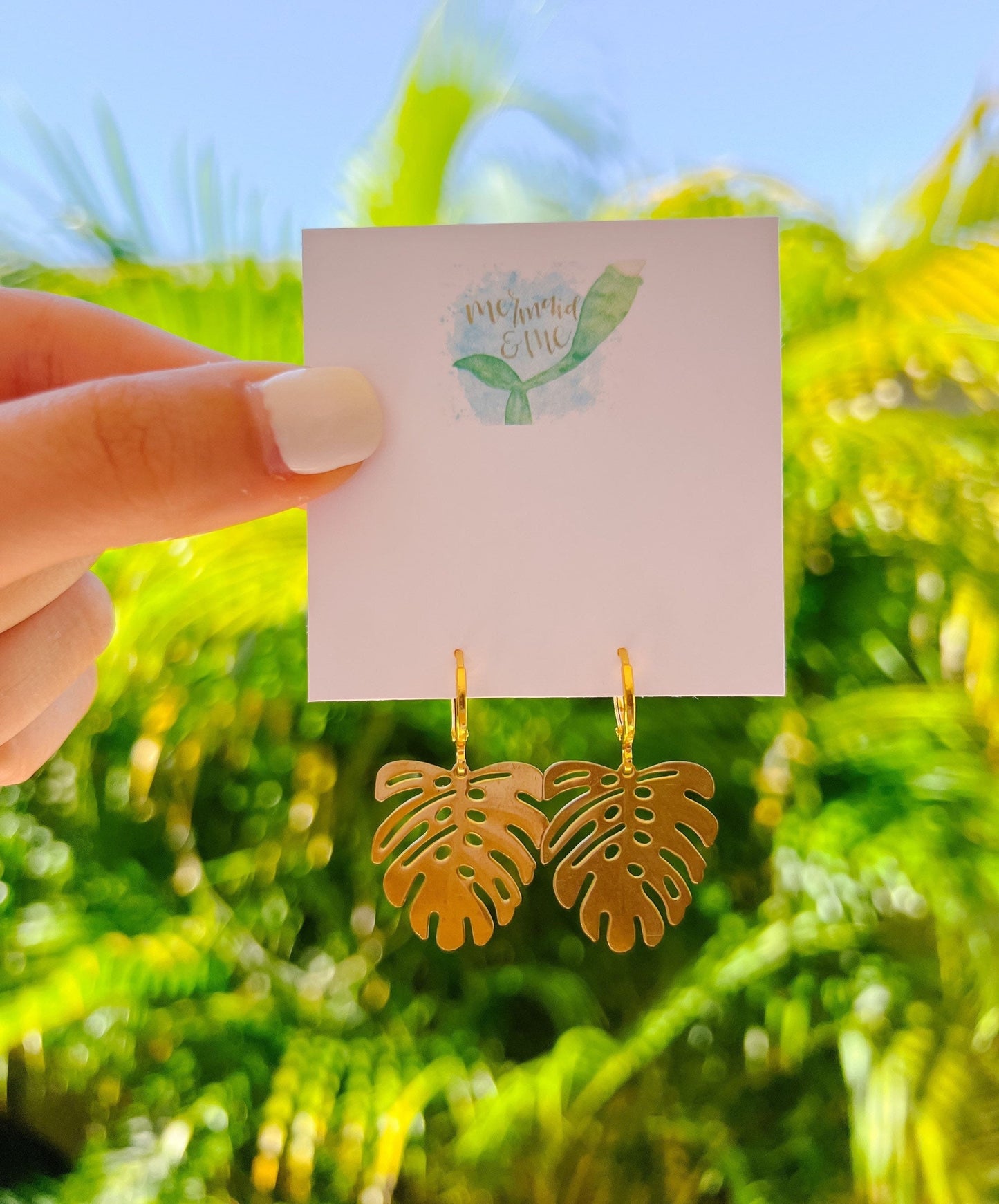 Monstera Leaf Huggie Hoop Earrings