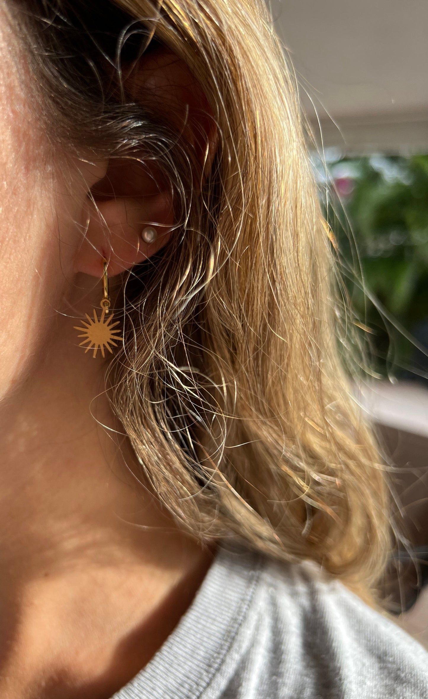 Gold Sun Huggie Hoop Earrings