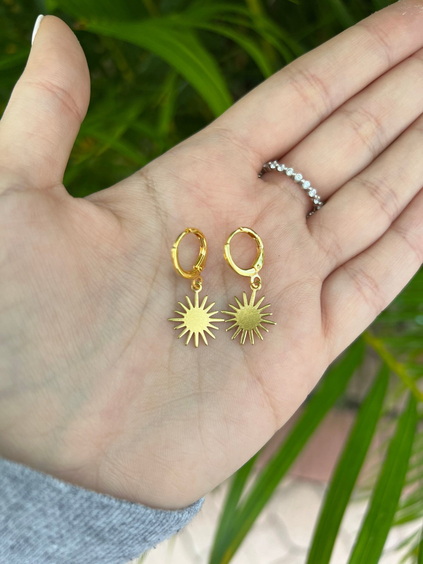 Gold Sun Huggie Hoop Earrings