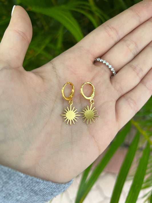 Gold Sun Huggie Hoop Earrings