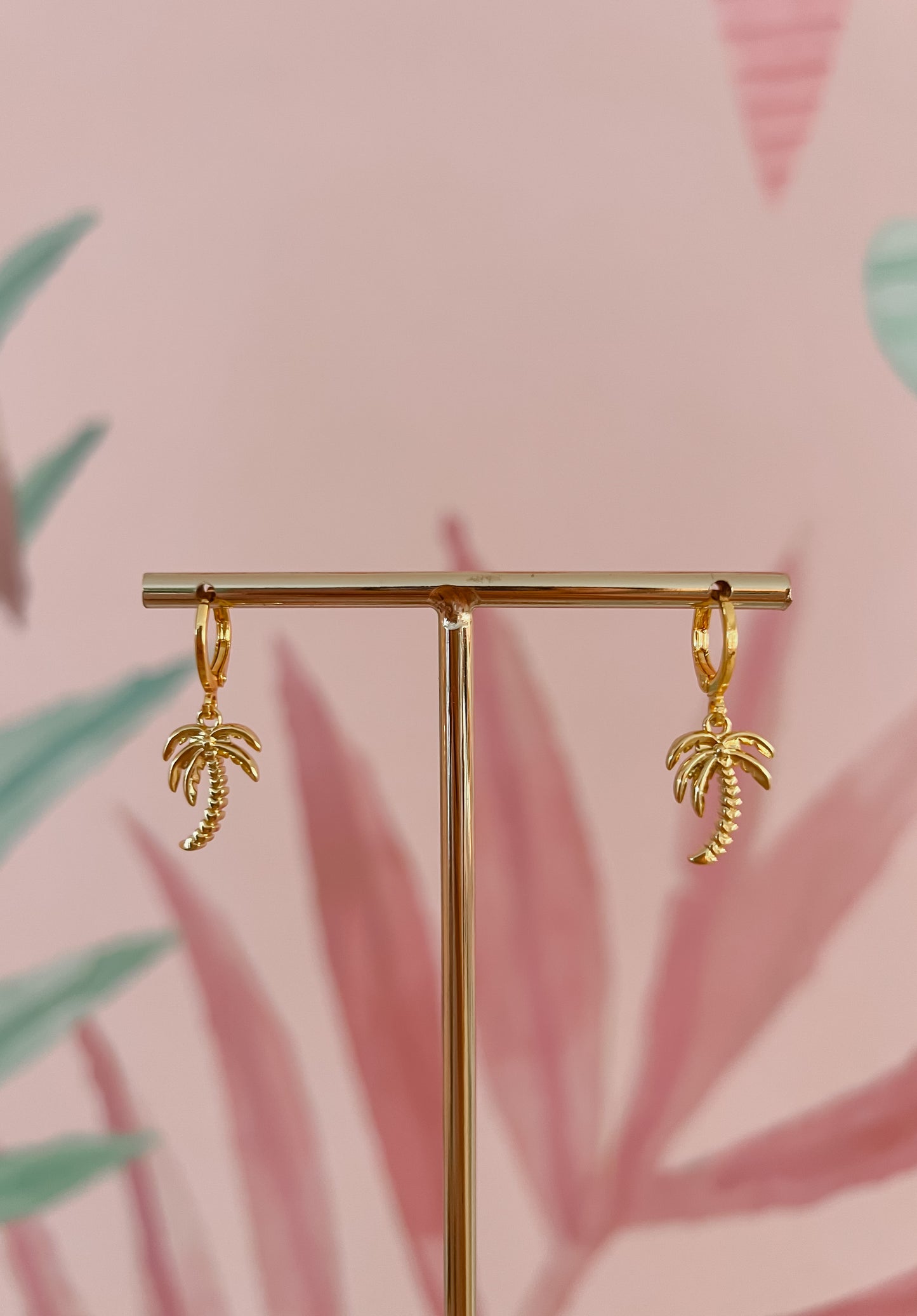 Gold Palm Tree Huggie Hoop Earrings