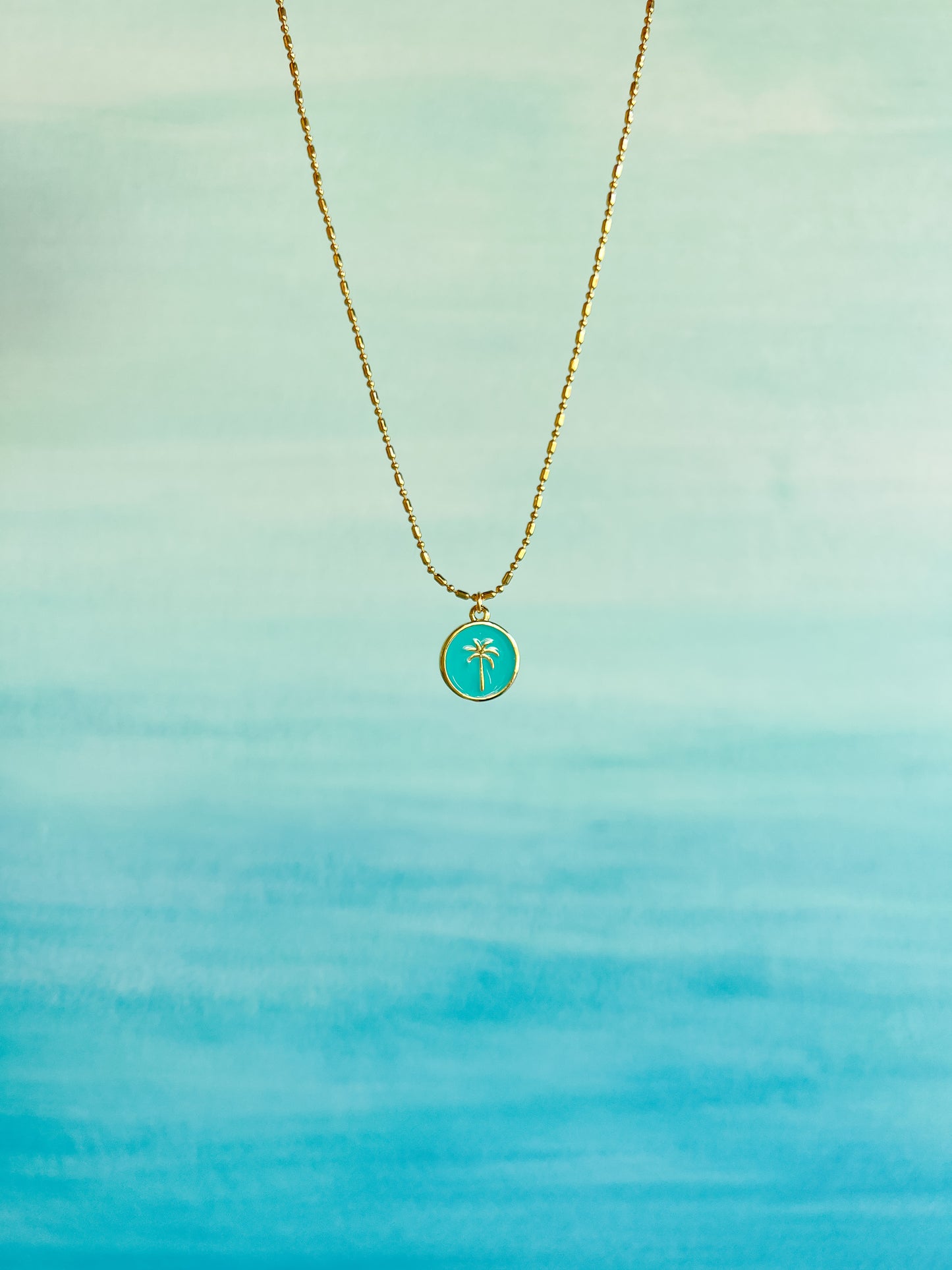 Teal Palm Tree Necklace