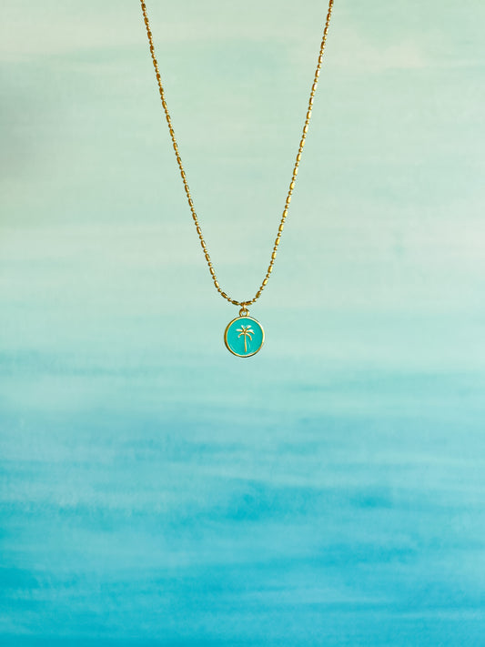 Teal Palm Tree Necklace