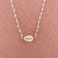 Horizontal Cowrie Shell Necklace on Silver Beaded Chain