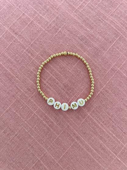 Phi Mu Quatrefoil or Letters Gold Bracelet