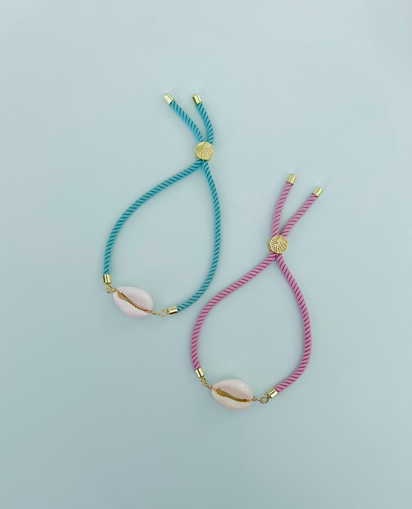 Pink or Teal Rope Cowrie Shell Bracelet