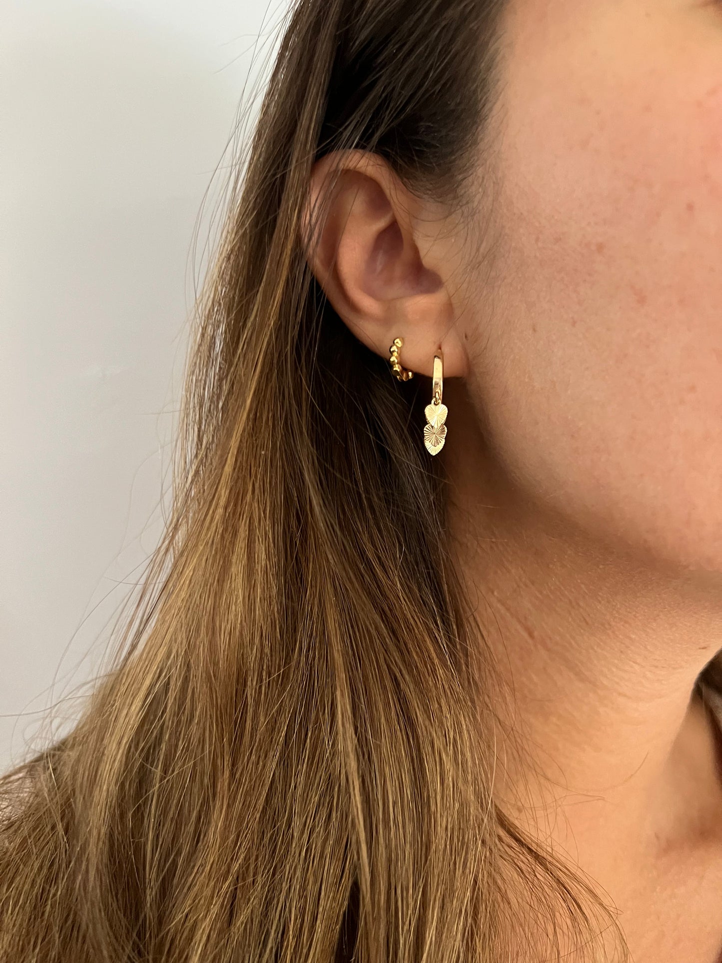 Gold Dangly Heart Earring Hoops