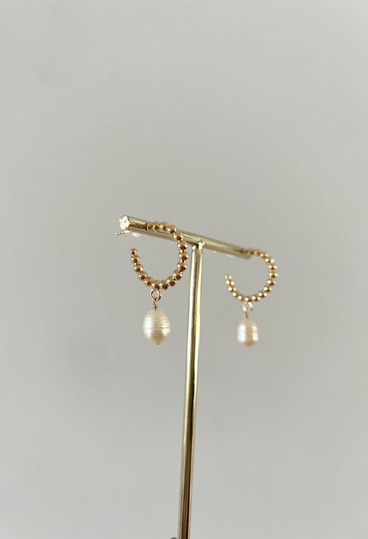 Pearl & Ball Hoop Earring