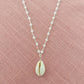 Vertical Cowrie Shell Necklace on Silver Beaded Chain