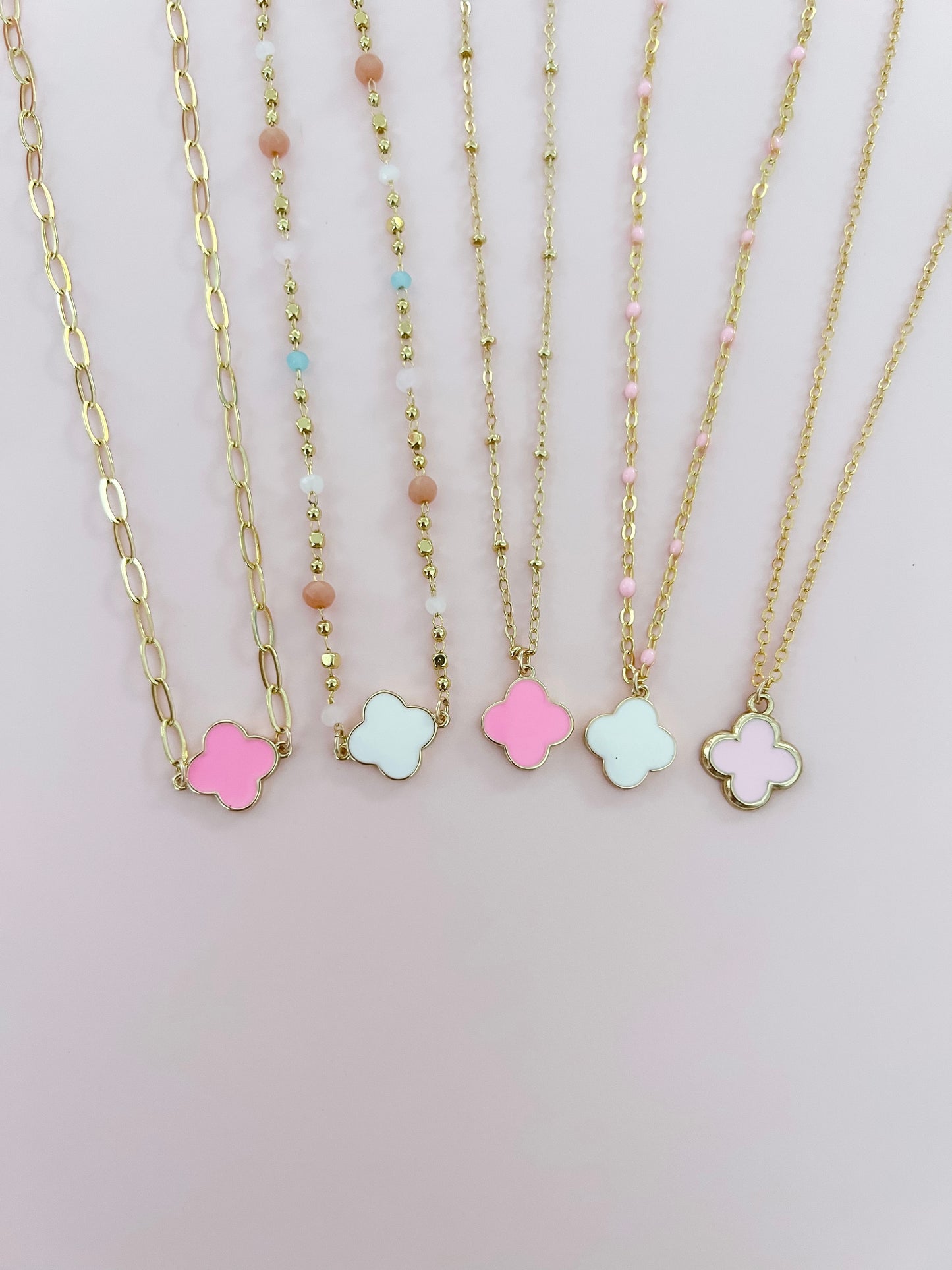 Pink or White Quatrefoil Necklace