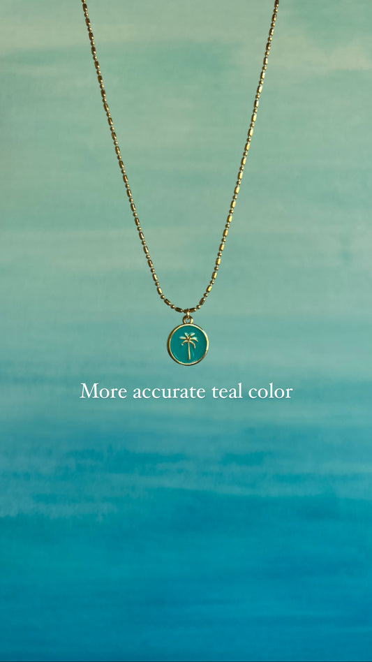 Teal Palm Tree Necklace