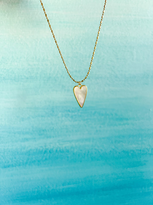 Long Mother of Pearl Heart Necklace