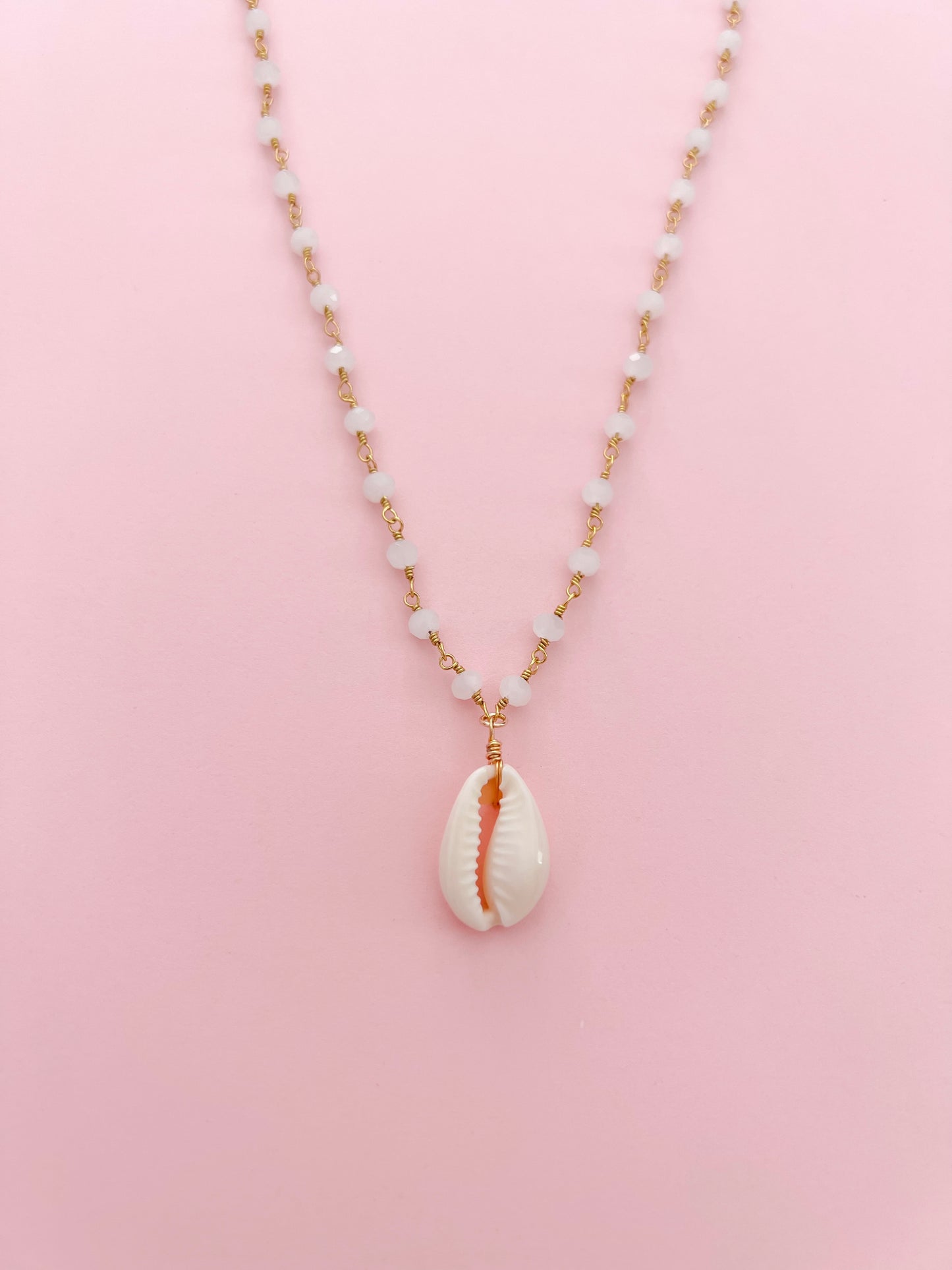 Cowrie Shell Vertical Beaded Chain Necklace